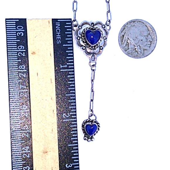 SIGNED Native American 925 Silv Lapis Heart Concho - Picture 6 of 8